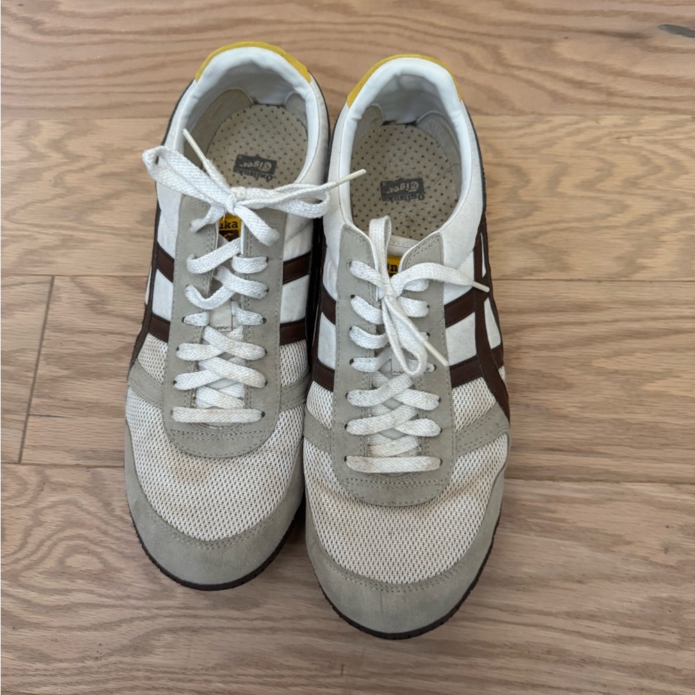 Asics White and Brown Sporty Sneakers